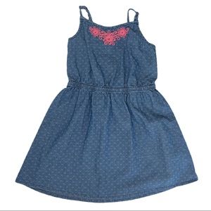 Gymboree Denim Boho Floral Embroidered Dress SZ 5